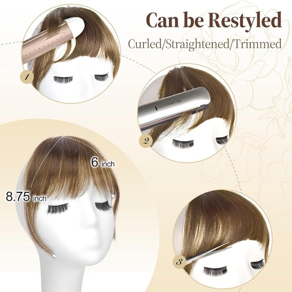 FESHFEN 100% Human Hair Clip In Bangs Blonde Mixed Brown - Picture 4 of 10